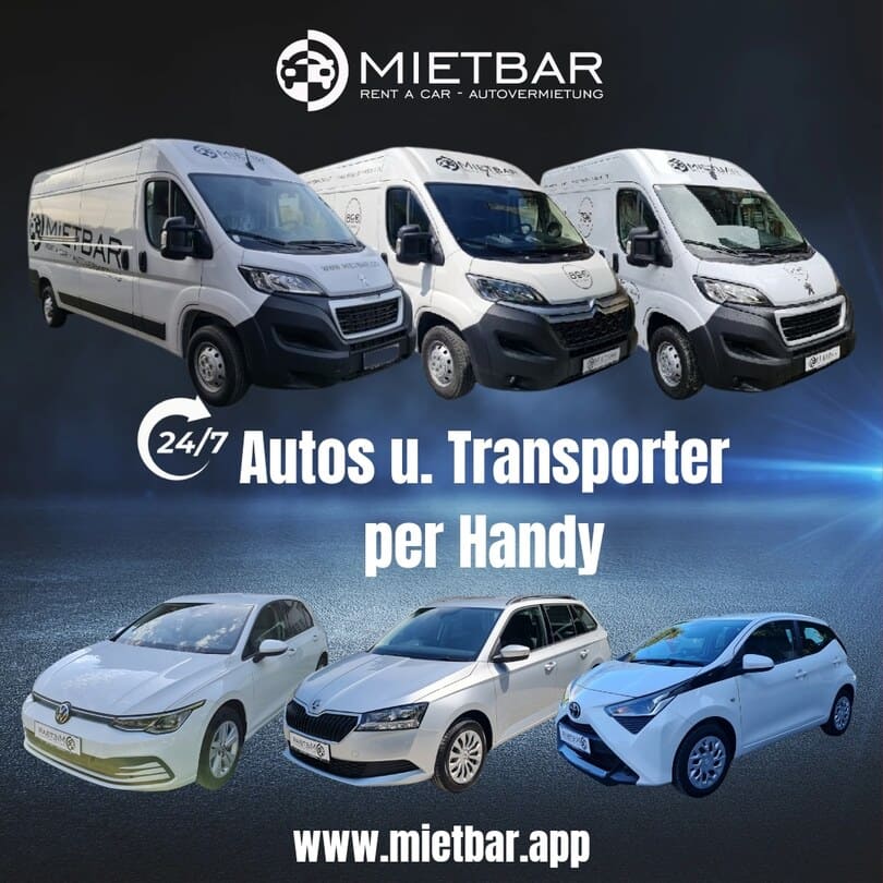 Transporter und Auto mieten – Mietbar Autovermietung bieten wir Ihnen Transporter und Autos zur Miete an, die rund um die Uhr verfügbar sind. Nutzen Sie unser Carsharing-Angebot und holen Sie Ihr Fahrzeug bequem in ganz Vorarlberg ab, auch an Sonn- und Feiertagen. Sofort mieten und überall in der Nähe verfügbar!